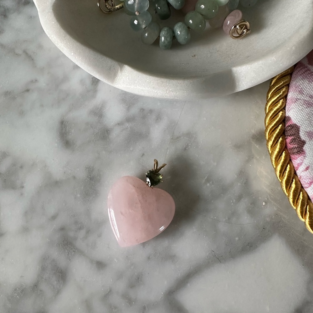 Rose quartz and green tourmaline heart pendant
